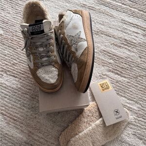 Golden Goose Deluxe Brand White and Brown Sneakers